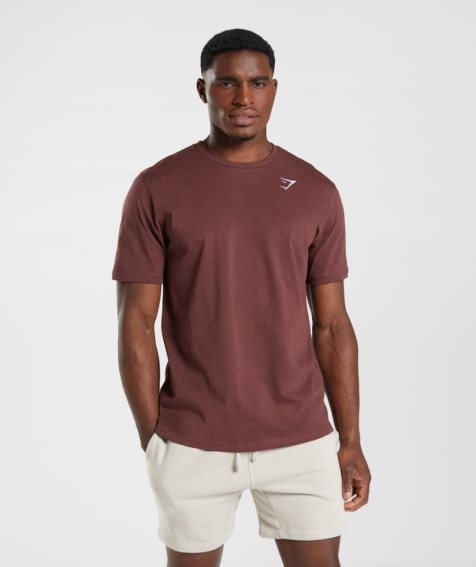 Men's Gymshark Crest T-Shirts Brown | CA NA5673